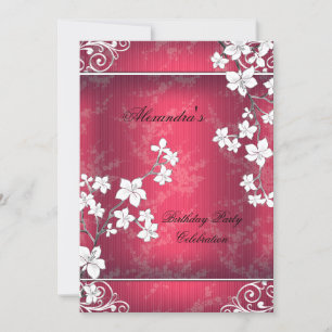 Aziatische Blossom Red White Lace Birthday Party Kaart