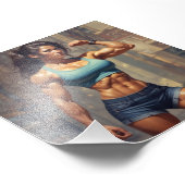 Aziatische bodybuilder pronkt met getinte buikspie foto afdruk (Hoek)