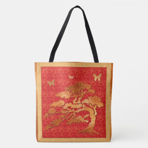 Aziatische brokaat en boom tote bag