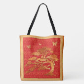 Aziatische brokaat en boom tote bag (Achterkant)