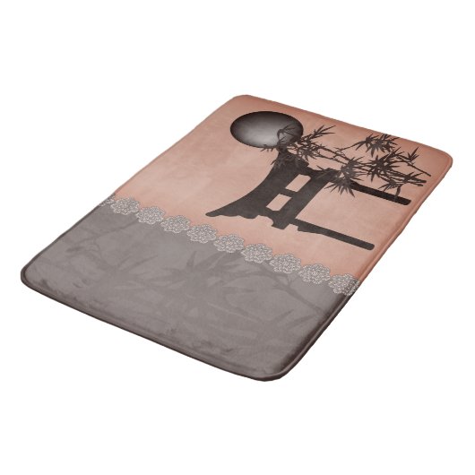 Aziatische bruine Torii bamboe maan digitale kunst Badmat (Gekanteld)