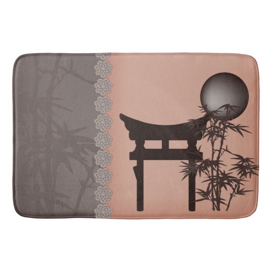 Aziatische bruine Torii bamboe maan digitale kunst Badmat (Voorkant)