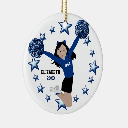 Aziatische Cheerleader pom poms in blauw en zwart Keramisch Ornament (Rechts)