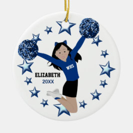 Aziatische Cheerleader pom poms in blauw en zwart Keramisch Ornament