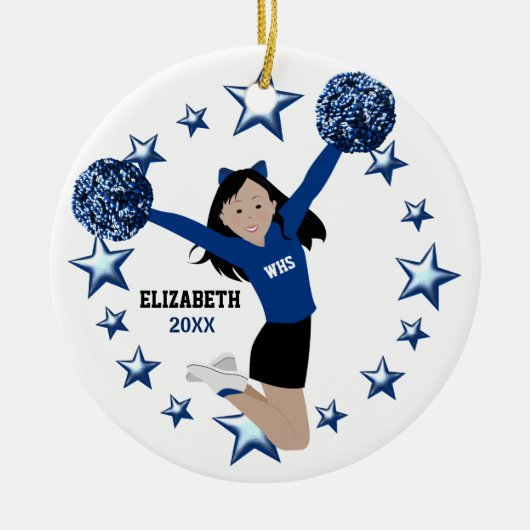 Aziatische Cheerleader pom poms in blauw en zwart Keramisch Ornament (Voorkant)