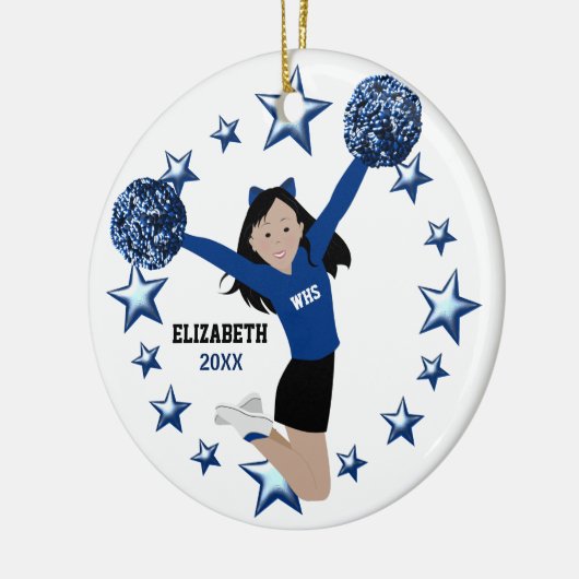 Aziatische Cheerleader pom poms in blauw en zwart Keramisch Ornament (Links)