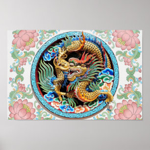 Aziatische Chinese Colorful Dragon Cool Paint Poster
