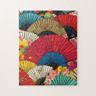 Aziatische Chinese fans bloesems puzzel