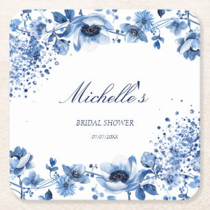 Aziatische Chinoiserie Lichtblauw Bloemen Bridgert Kartonnen Onderzetters