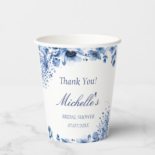 Aziatische Chinoiserie Lichtblauw Bloemen Bridgert Papieren Bekers (Achterkant)