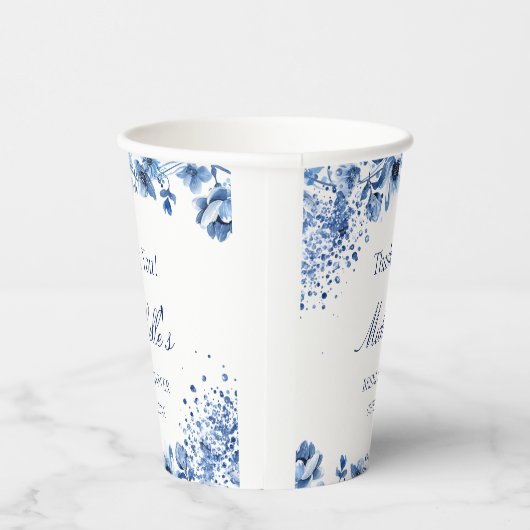 Aziatische Chinoiserie Lichtblauw Bloemen Bridgert Papieren Bekers (Rechts)