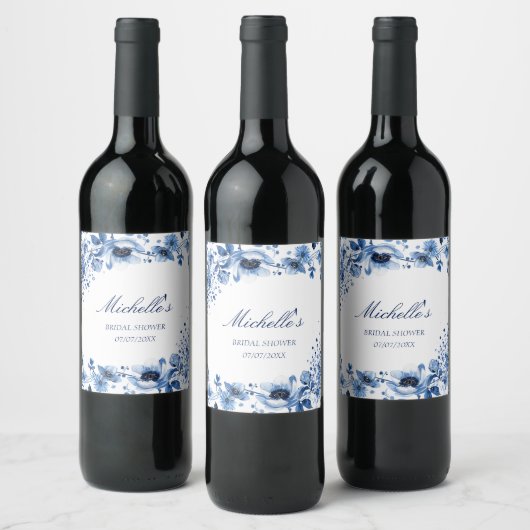 Aziatische Chinoiserie Lichtblauw Bloemen Bridgert Wijn Etiket (Flessen)