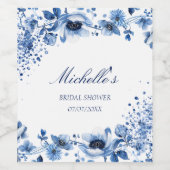 Aziatische Chinoiserie Lichtblauw Bloemen Bridgert Wijn Etiket (Enkel label)