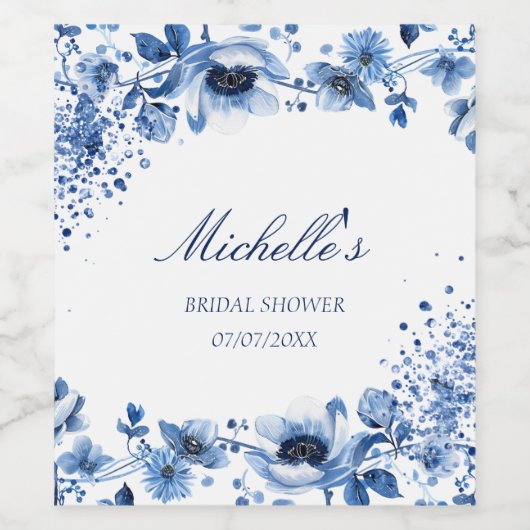 Aziatische Chinoiserie Lichtblauw Bloemen Bridgert Wijn Etiket (Enkel label)