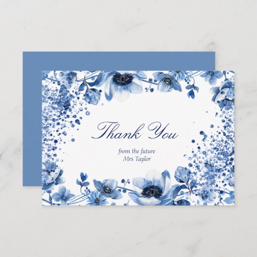 Aziatische Chinoiserie Lichtblauw Bloemen Dank u Kaart (Voorkant / Achterkant)