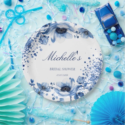 Aziatische Chinoiserie Lichtblauwe Bloem Bridgerto Papieren Bordje (Feest)