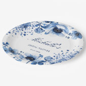 Aziatische Chinoiserie Lichtblauwe Bloem Bridgerto Papieren Bordje (Gekanteld)