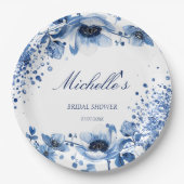 Aziatische Chinoiserie Lichtblauwe Bloem Bridgerto Papieren Bordje (Voorkant)