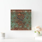 Aziatische Copper Dragon Rusty Metal Fantasy Art C Vierkante Klok (Huis)