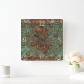 Aziatische Copper Dragon Rusty Metal Fantasy Art C Vierkante Klok (Huis)