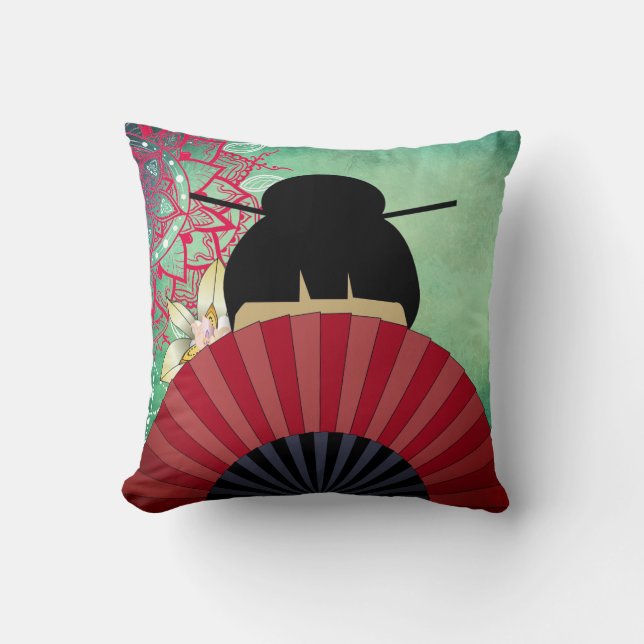 Aziatische dame & Fan Pillow Kussen (Voorkant)