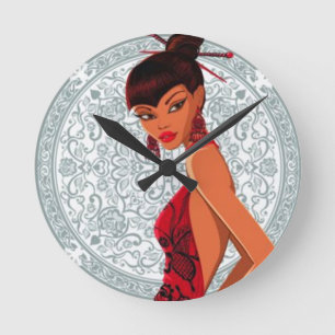 Aziatische dame in de Kimono-muur Ronde Klok