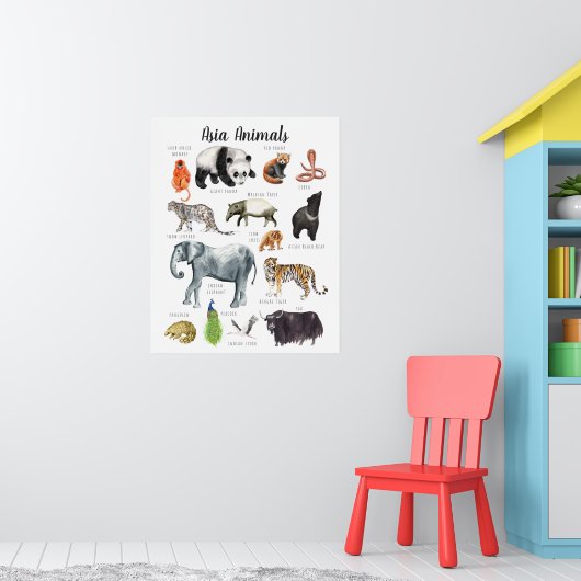 Aziatische dieren | Leerleslokaal onderwijs Poster (Kinderkamer 1)