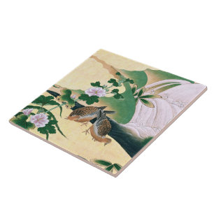 Aziatische Dove Birds Flowers Waterfall Tile Tegeltje