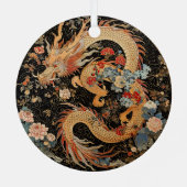 Aziatische draak en bloemen metalen ornament (Achterkant)