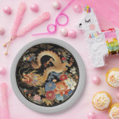 Aziatische Draak en Pioen Bloemen Papieren Bordje (Feest)