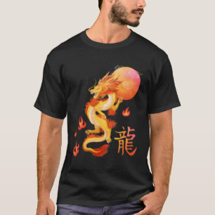 Aziatische draak en zon oosters Chinees Sinaasappe T-shirt