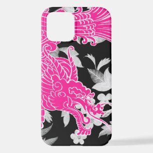 Aziatische draak - Roze op zwarte Floral iPhone 12 Hoesje