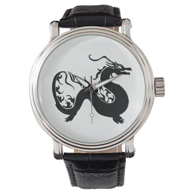 Aziatische Draak Silhouet Horloge (Voorkant)