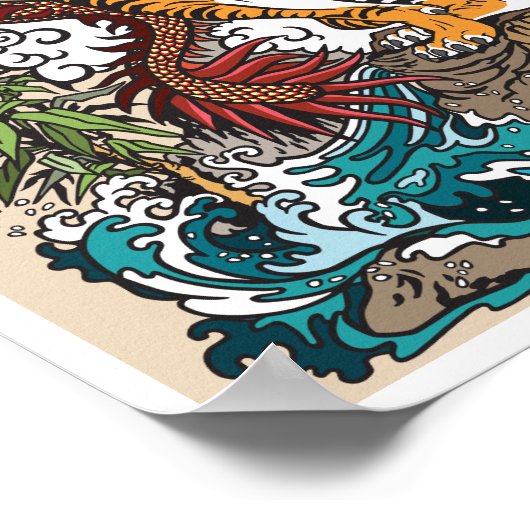 Aziatische draak tegen tijger. Grafisch ART Poster (Hoek)
