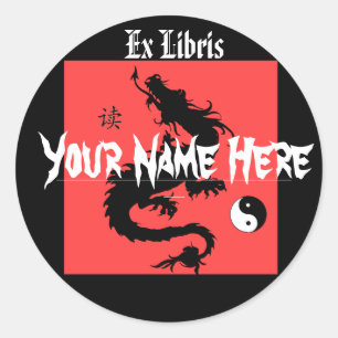 Aziatische Dragon Bookplate Ronde Sticker