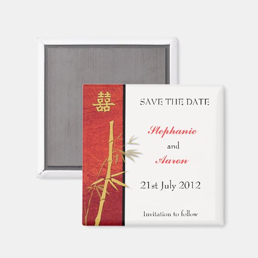 Aziatische dubbelgeluksbamboe Red bewaart de datum Magneet (Voorkant / Achterkant)