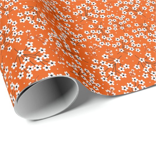 Aziatische Elegantie: Rode Bloemen Naadloze Print Cadeaupapier (Rol Hoek)