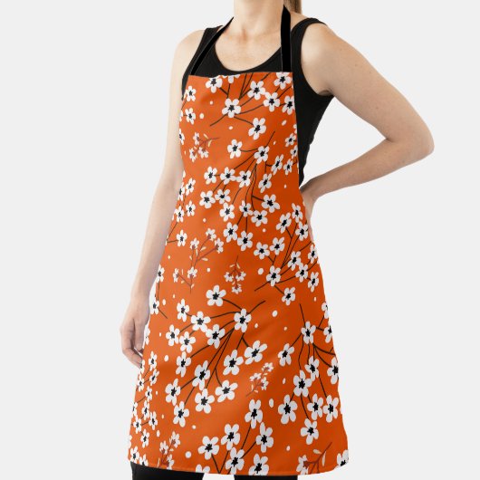 Aziatische Elegantie: Rode Bloemen Naadloze Print Schort (Insitu)