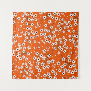 Aziatische Elegantie: Rode Bloemen Naadloze Print Wandkleed