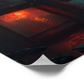 Aziatische fantasiestad met rode lantaarns AI-kuns Poster (Hoek)