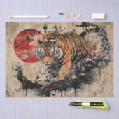  Aziatische felle tijger met rode zon Tissuepapier (Craft)