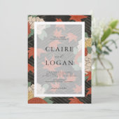 Aziatische Floral en Rode Maple Leaves Black Weddi Kaart (Staand voorkant)