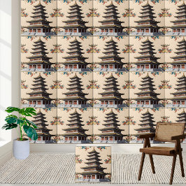 Aziatische geïnspireerde bloementempel Chinoiserie Tegeltje