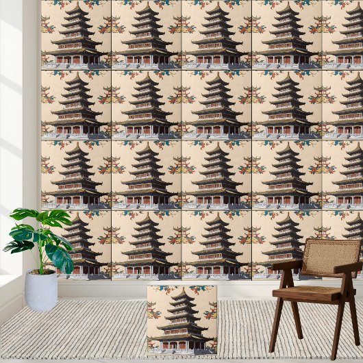 Aziatische geïnspireerde bloementempel Chinoiserie Tegeltje