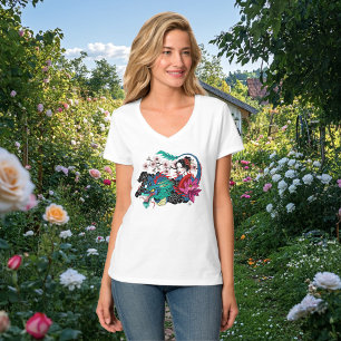 Aziatische Geisha Draak Kersenbloesems Blauw T-shirt