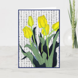Aziatische gele tulpen op Kanji-achtergrond Bedankkaart