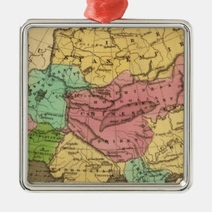 Aziatische Handkleurige Atlas Map 2 Metalen Ornament
