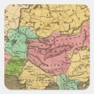 Aziatische Handkleurige Atlas Map 2 Vierkante Sticker