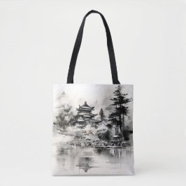 Aziatische Huis Inkt Schilderen Tote Bag