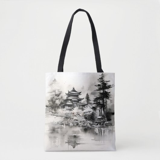 Aziatische Huis Inkt Schilderen Tote Bag (Voorkant)